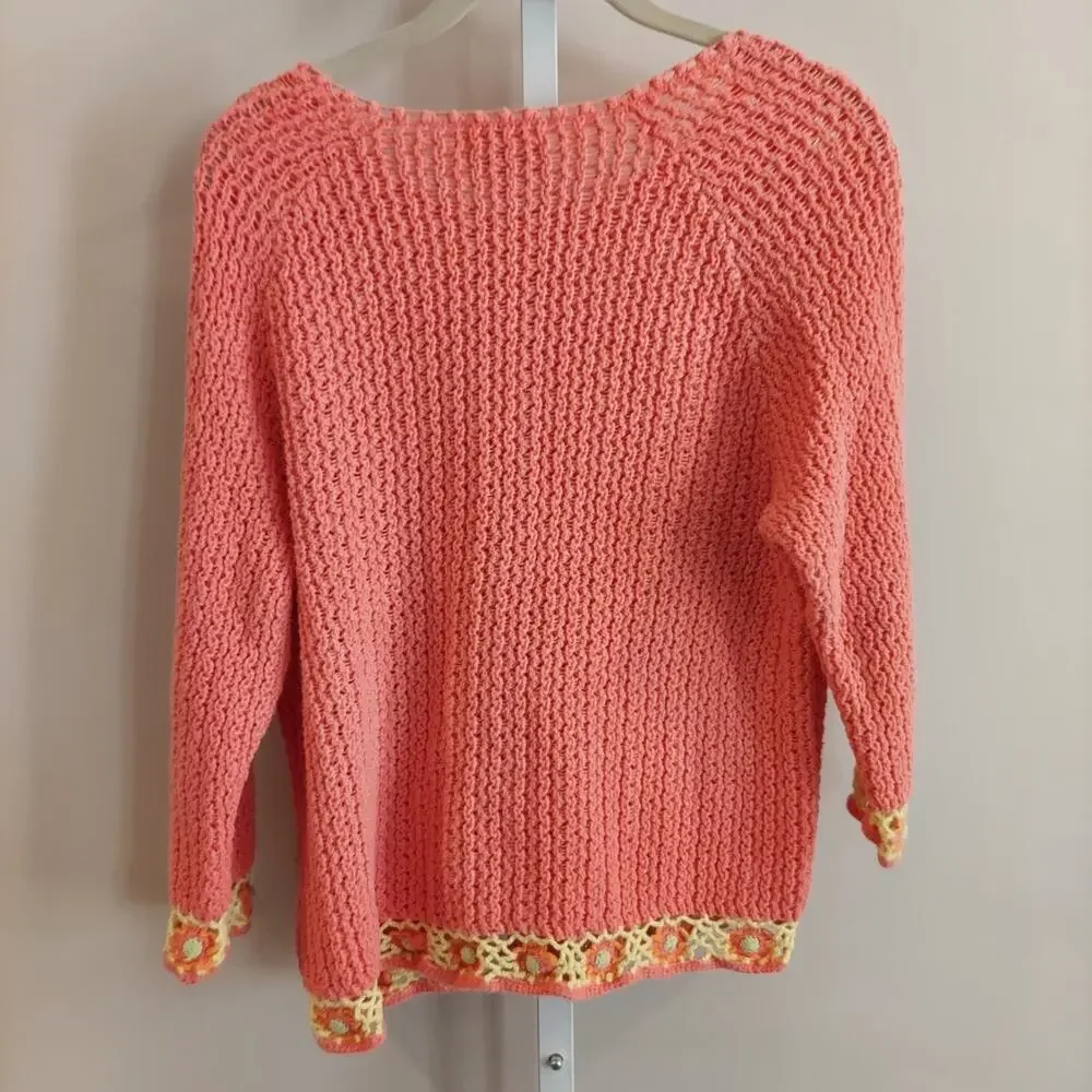 Christopher Banks XL Hand Crochet Sweater‎ Flower Boarder Fairy Cottagecore
